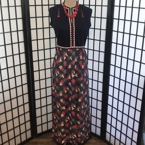 A Long red, blue and white dress